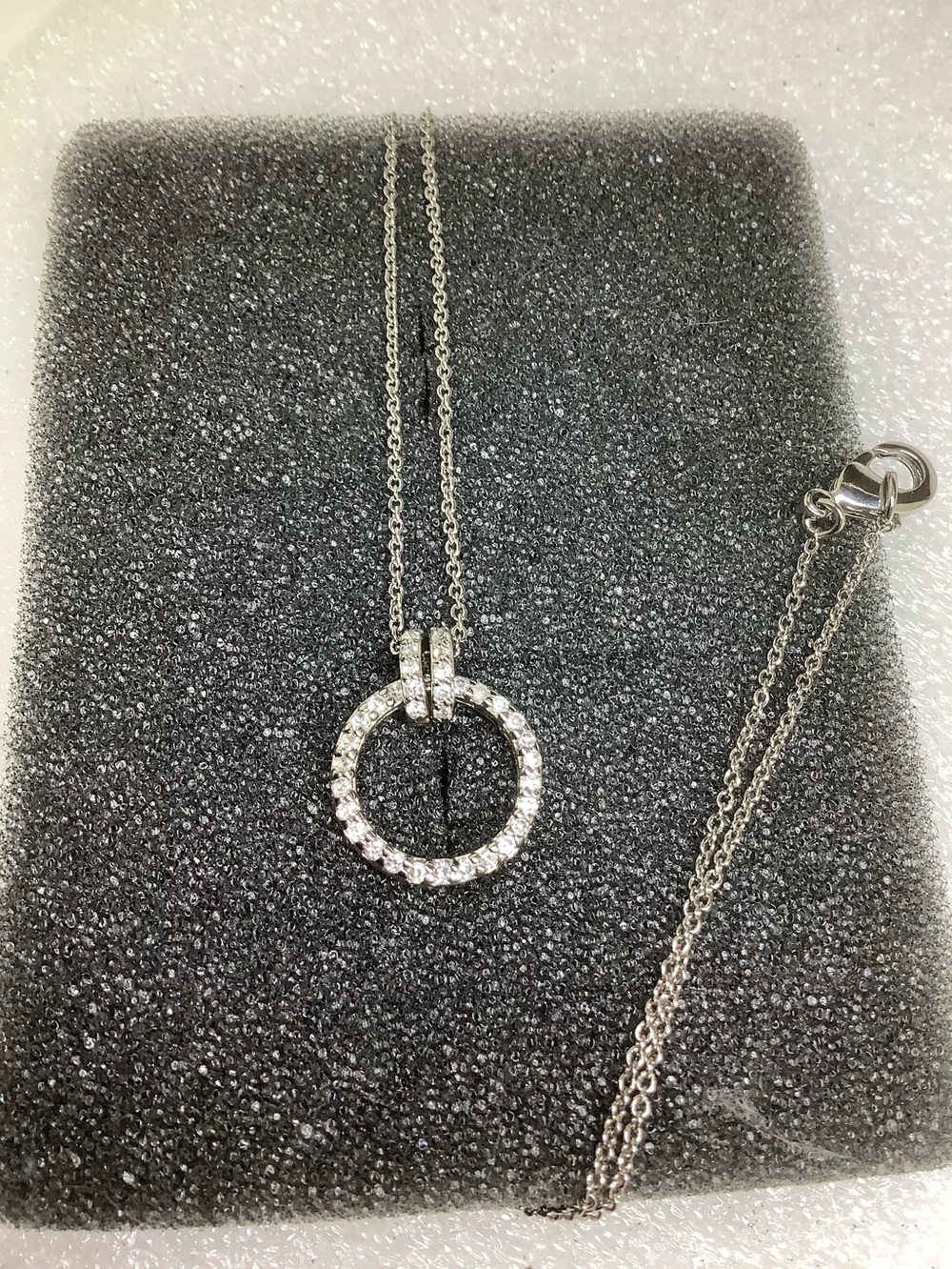 Sterling Silver Cubic Zirconia Pave Circle 0.50” Pendant Necklace